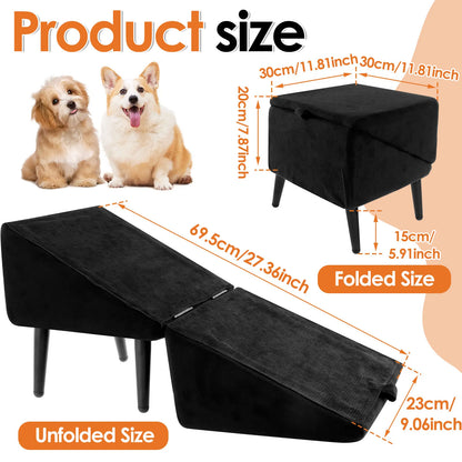 2-in-1 Folding Dog Ramp & Ottoman Pet Steps