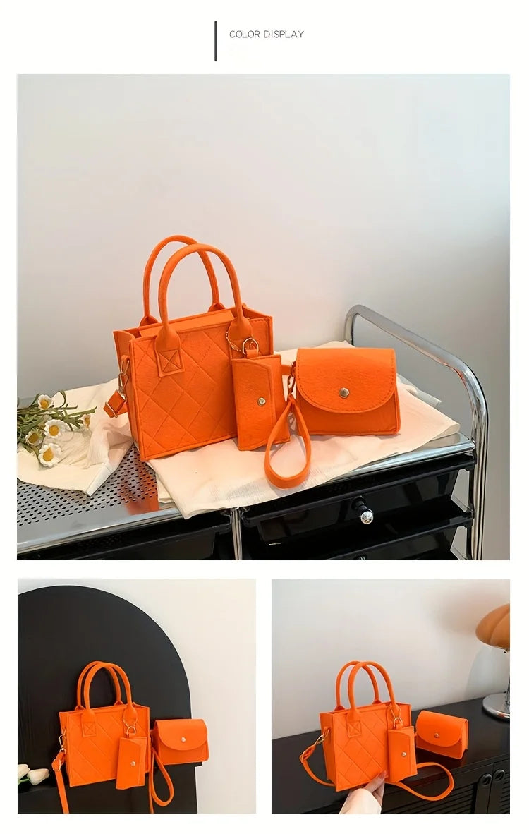Felt Tote, Crossbody Bag & Wallet Set for Everyday Use