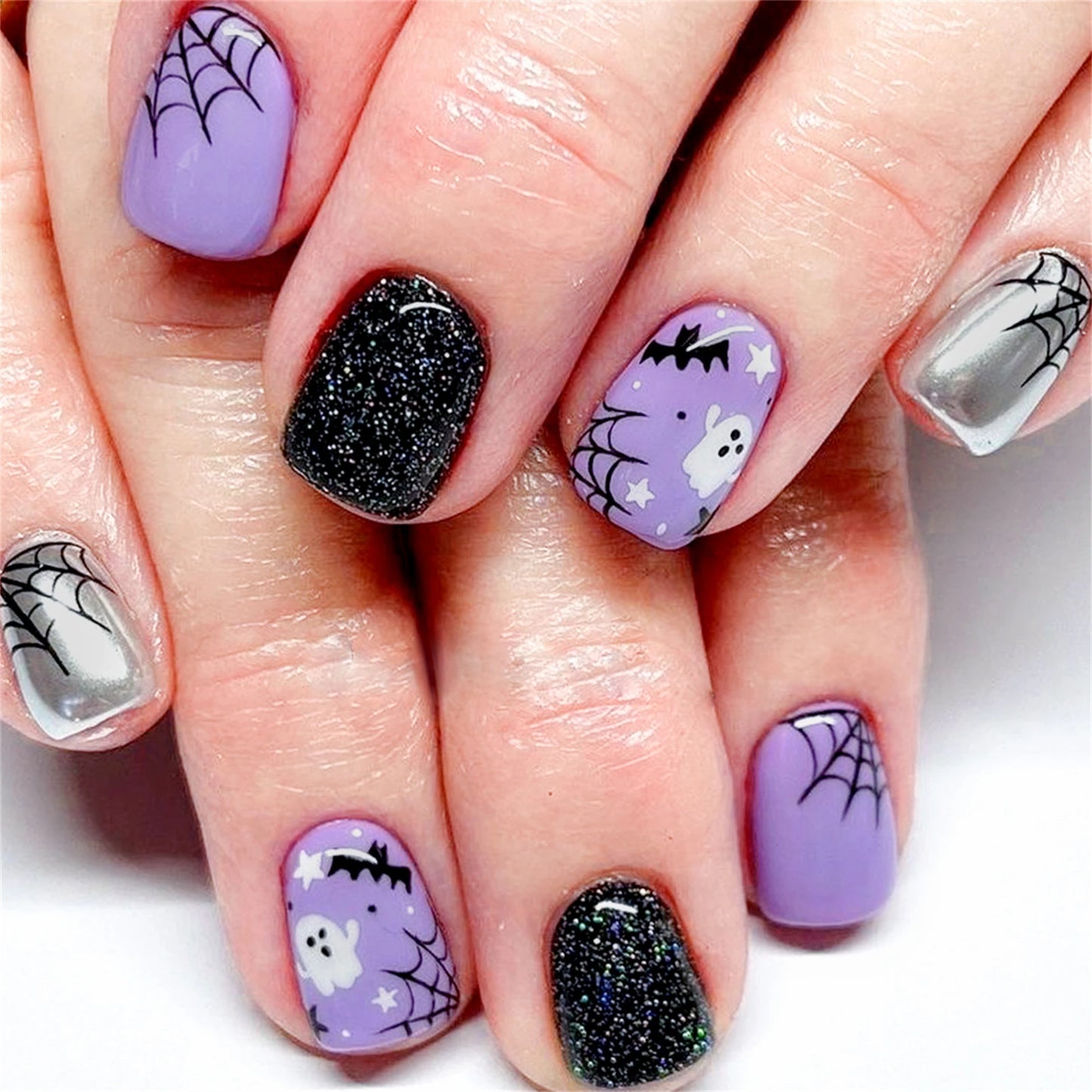 Halloween Ghost Spider Web Press On Nails