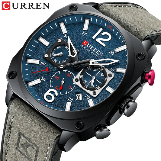 CURREN 8398 Men's Leather Quartz Chronograph Watch