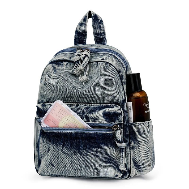 Women’s Washed Denim Casual Backpack