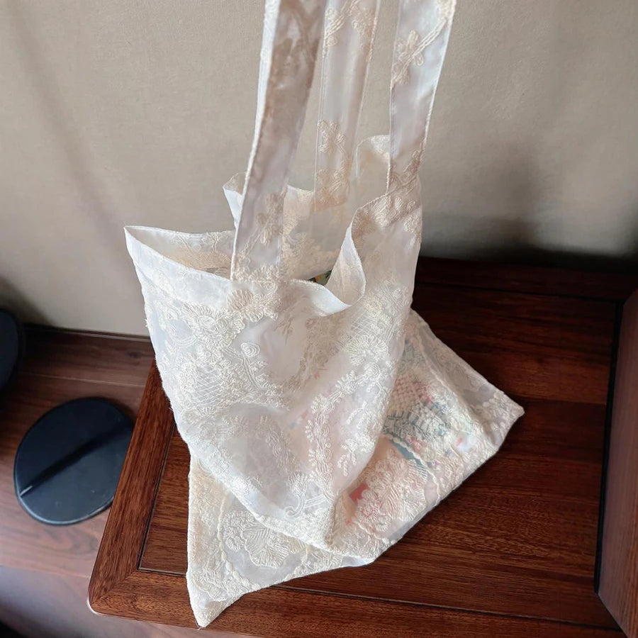 Lace Embroidered Organza Tote Bag