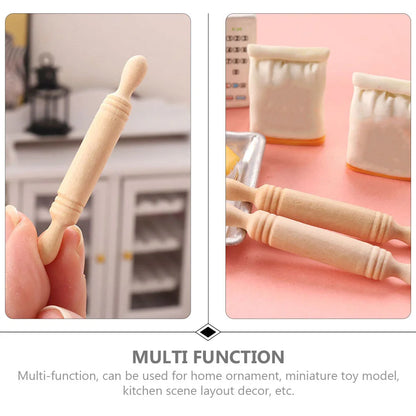 Miniature Wooden Rolling Pins for Dollhouse, Crafts & Pretend Play