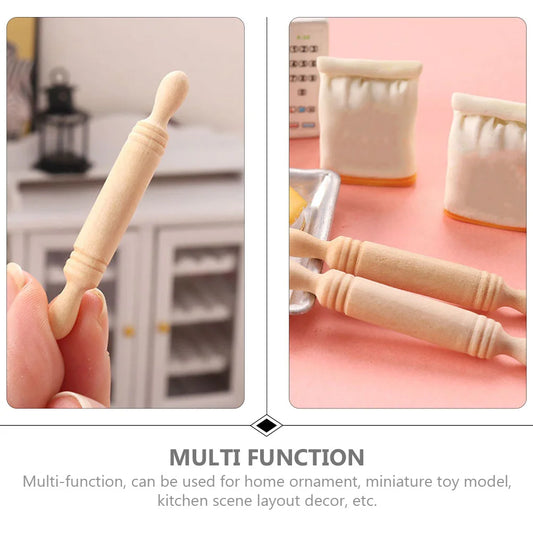 Miniature Wooden Rolling Pins for Dollhouse, Crafts & Pretend Play