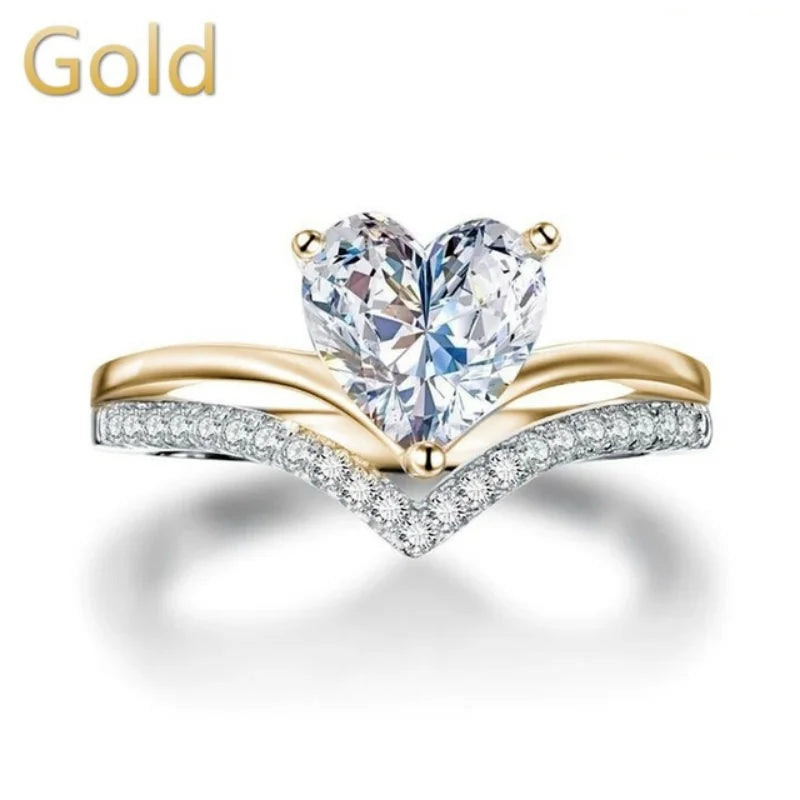 Delicate Silver Color White Zircon Stones Heart Ring