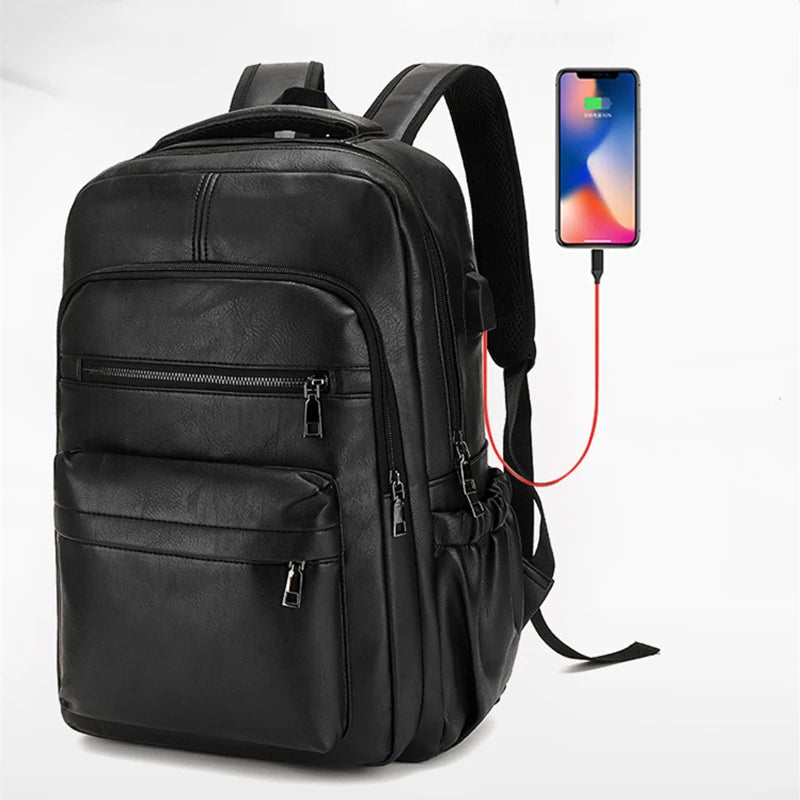 USB Charging PU Leather Laptop Backpack