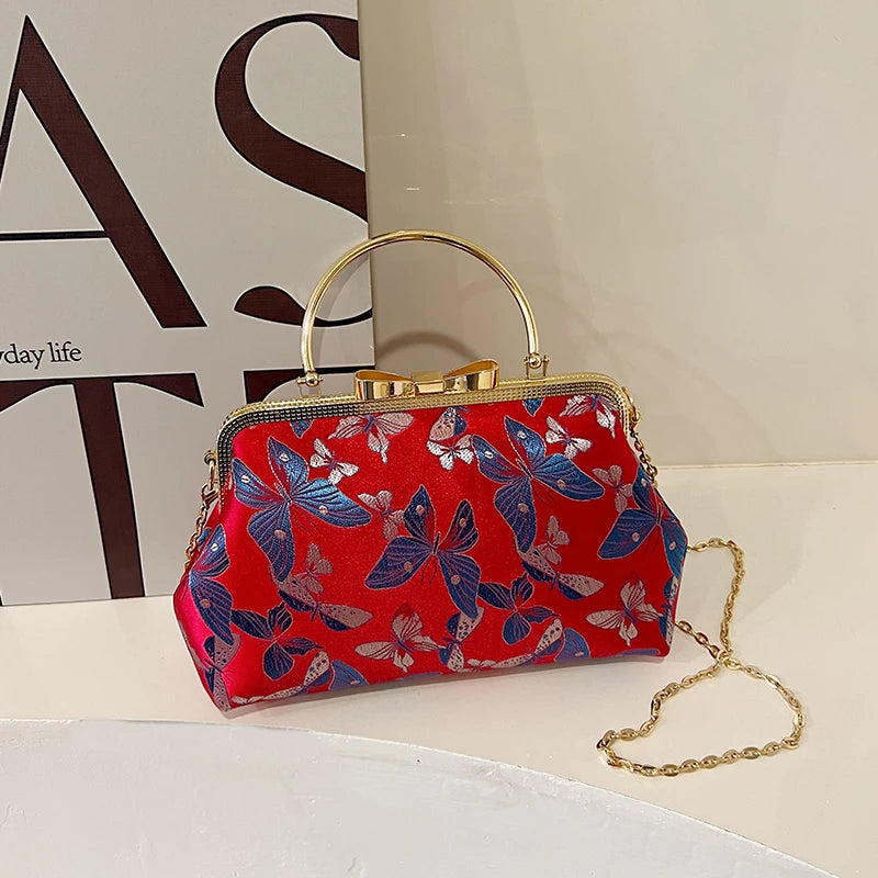 Vintage Embroidered Chain Clutch Handbag