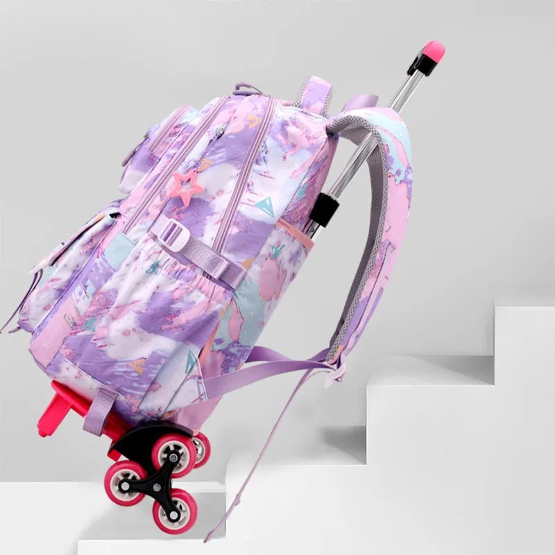 Girls Rolling School Backpack with Wheels