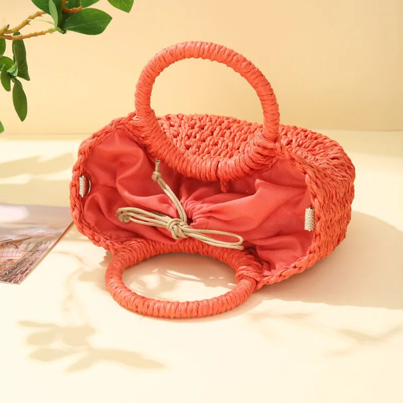 Handwoven Straw Rattan Crossbody Beach Bag
