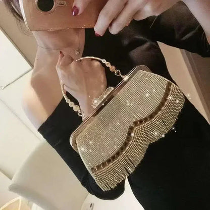 Rhinestone Tassel Handle Evening Bag