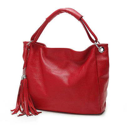 Genuine Leather Tassel Shoulder Bag