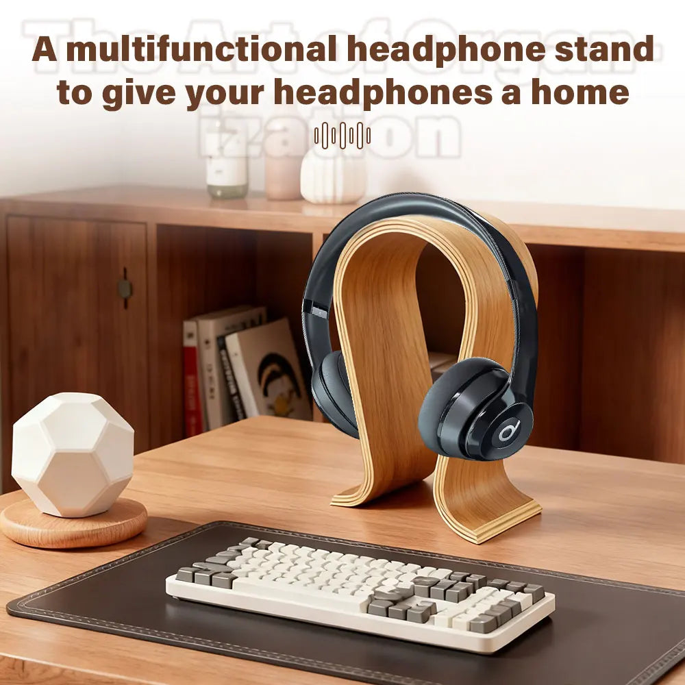 U-Shaped Wooden Headphone Stand for Desk