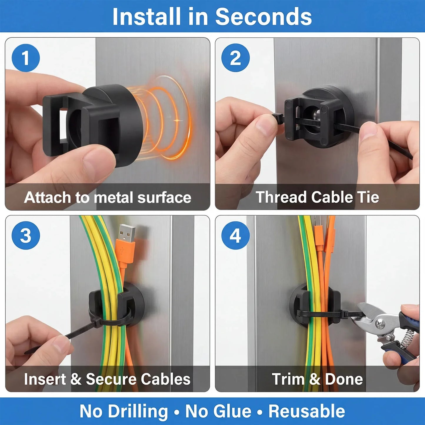 Magnetic Zip Tie Cable Holders Organizer