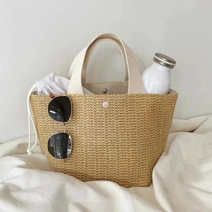 Woven Straw Bucket Tote Bag