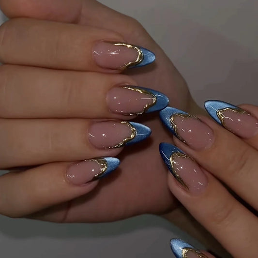 24-Piece Blue Cat Eye Almond Press-On Nails