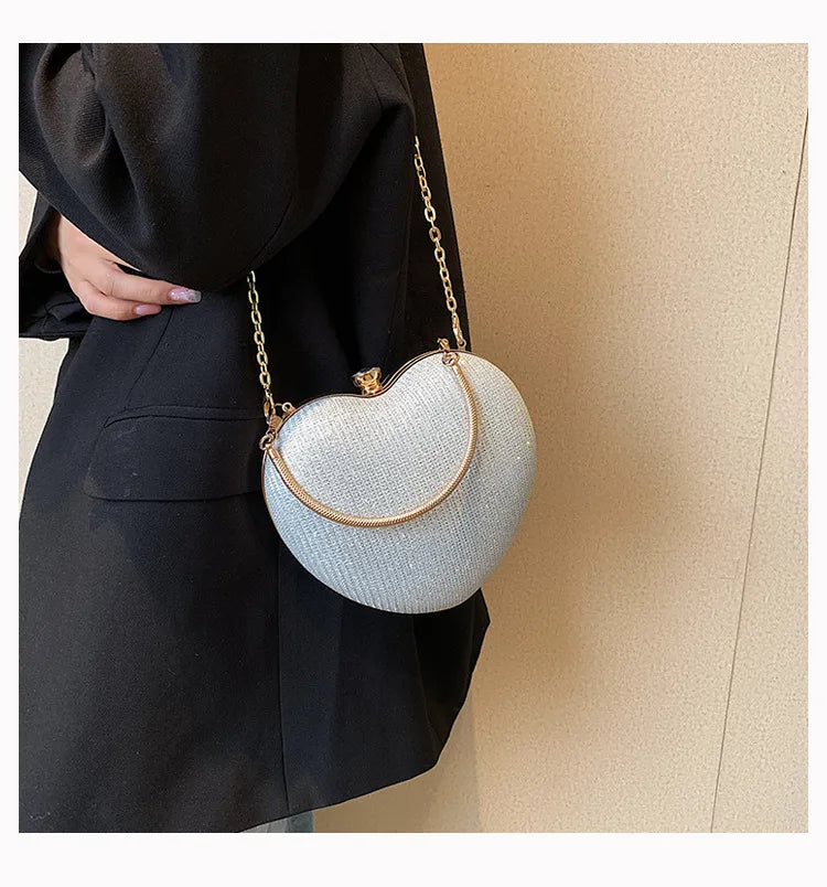 Heart-Shaped Evening Clutch Bag with Chain Strap