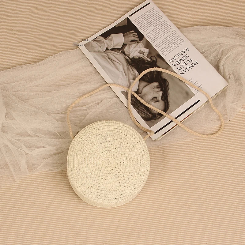 Handwoven Round Straw Crossbody Bag