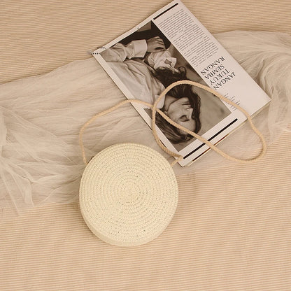 Handwoven Round Straw Crossbody Bag