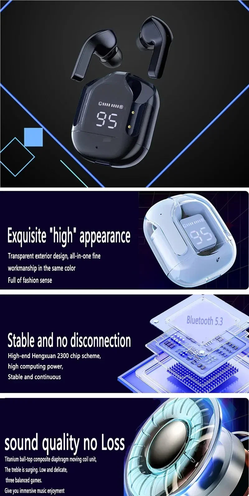 T2 Wireless Bluetooth Earbuds with LED Display