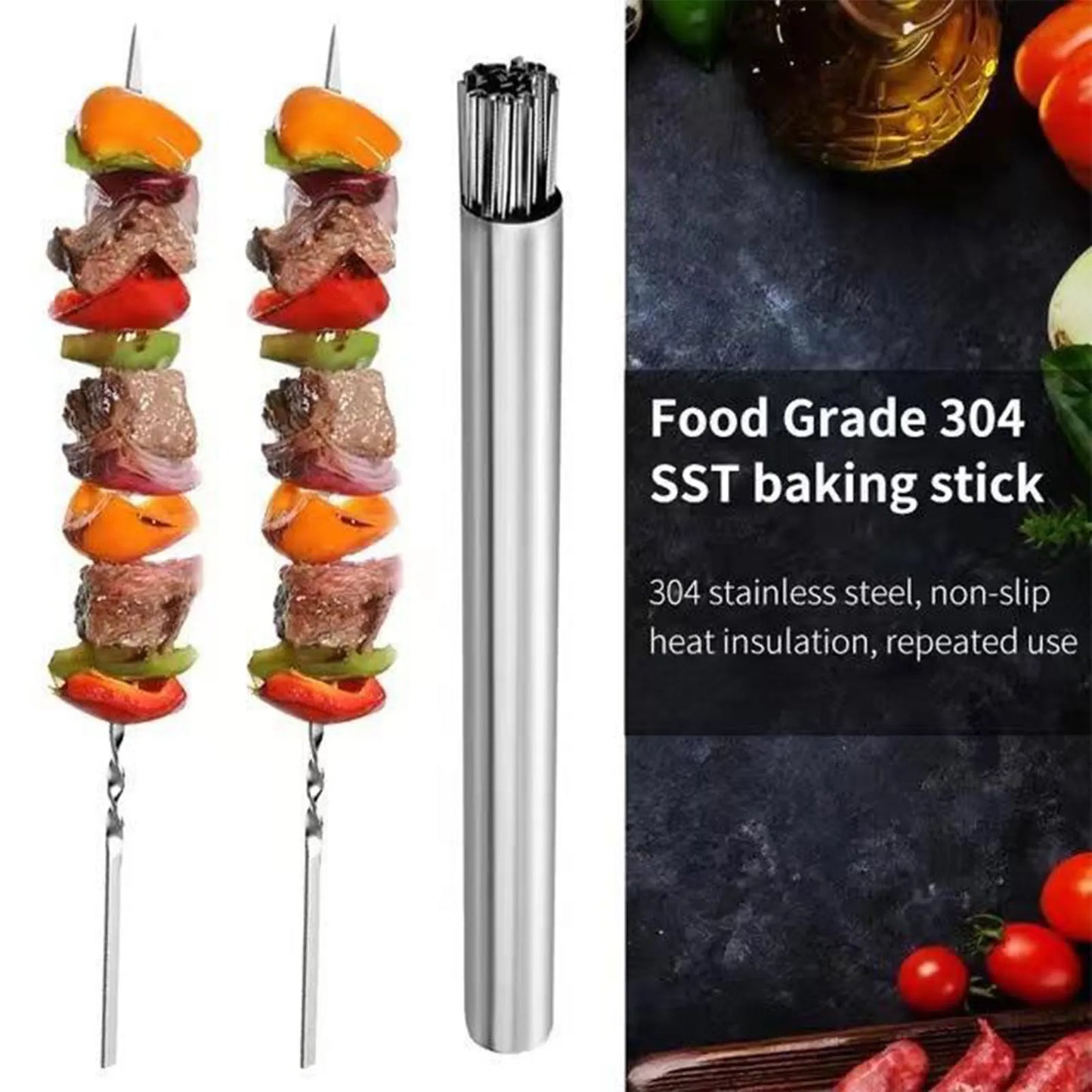 Stainless Steel BBQ Skewer Set with Storage Tube
