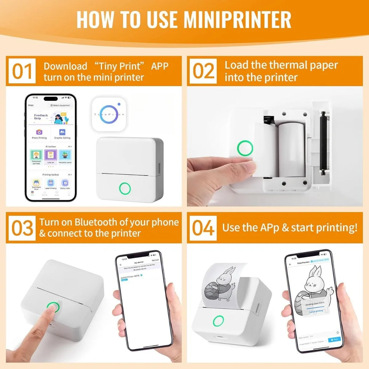Bluetooth Pocket Thermal Printer & Sticker Paper Set