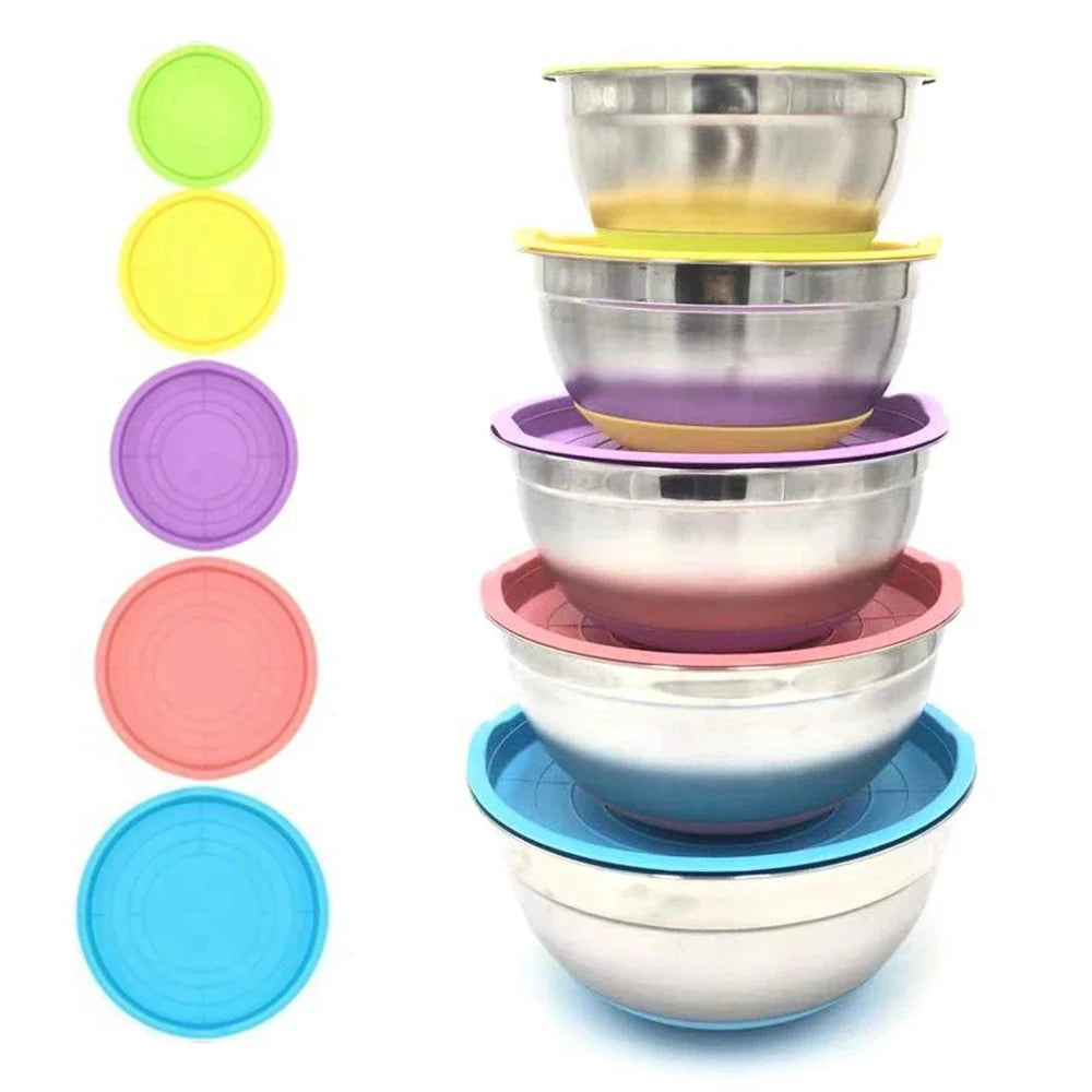 Stainless Steel Mixing Bowl with Lid & Non-Slip Silicone Base