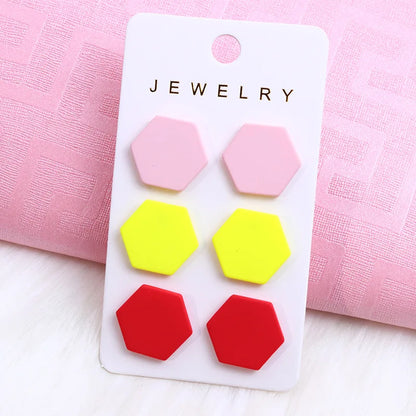 Acrylic Round Square Hexagonal Heart Stud Earrings