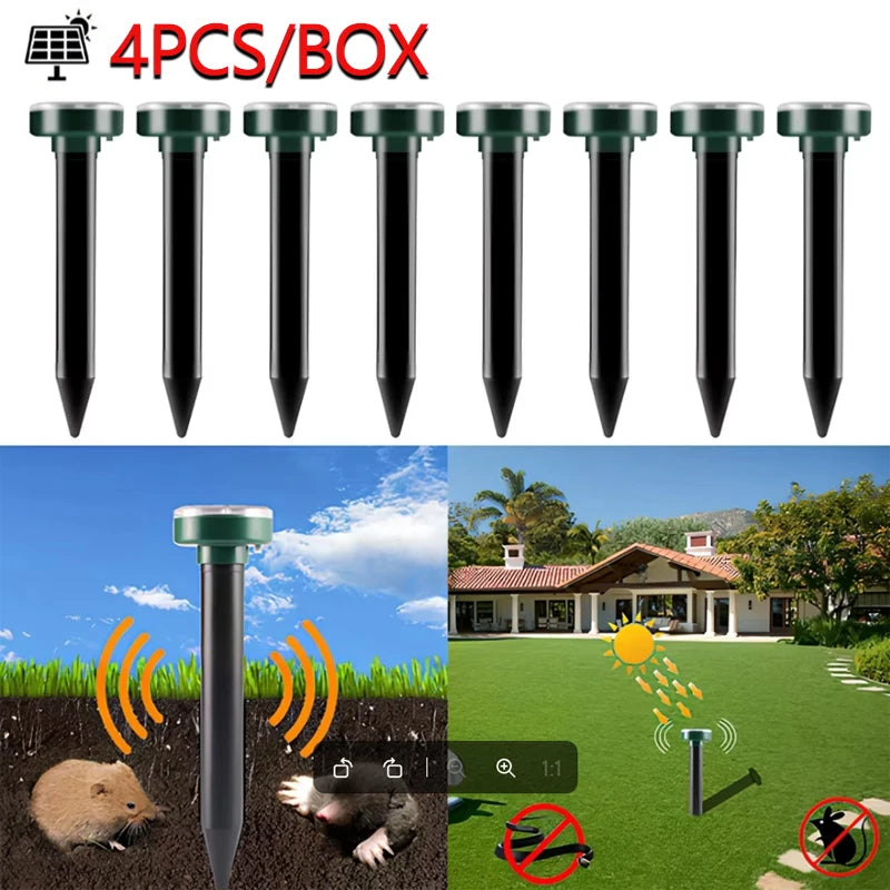 Solar-Powered Ultrasonic Mole, Mouse & Snake Deterrent Stakes
