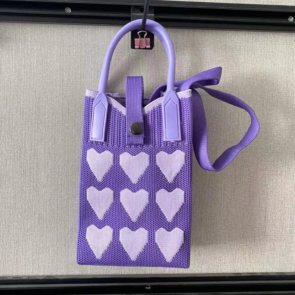 Knitted Heart Mini Crossbody Phone Bag