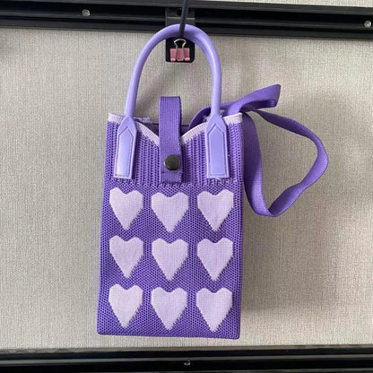 Knitted Heart Mini Crossbody Phone Bag
