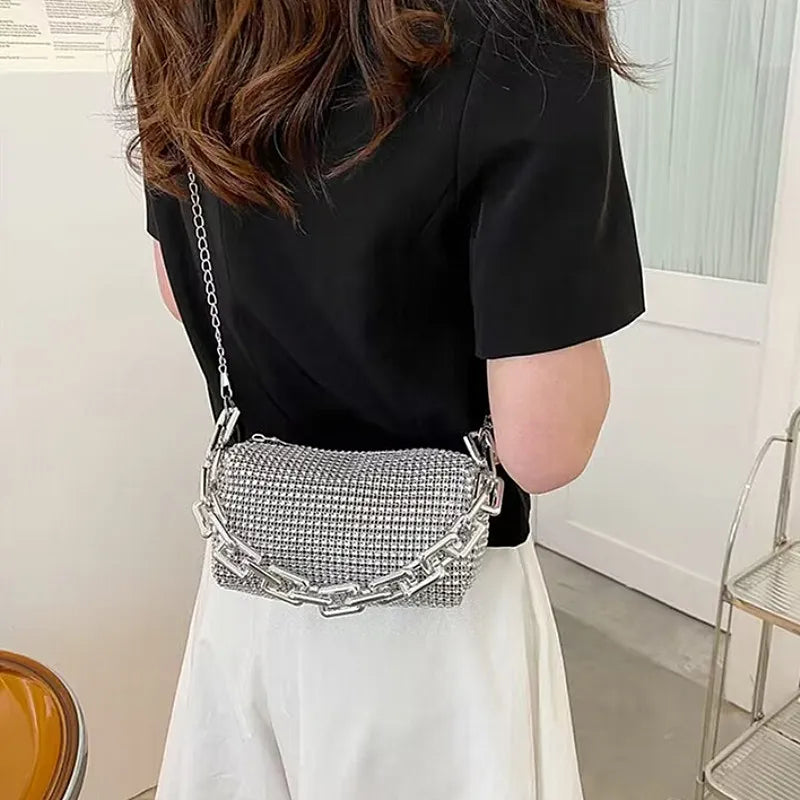 Rhinestone Chain Evening Crossbody Bag