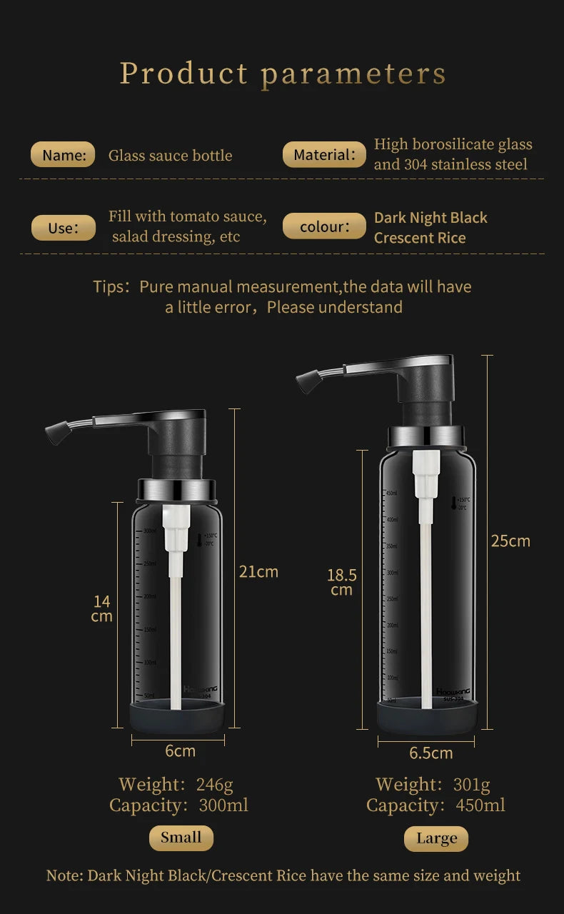 Glass Pump Sauce Dispenser Bottle