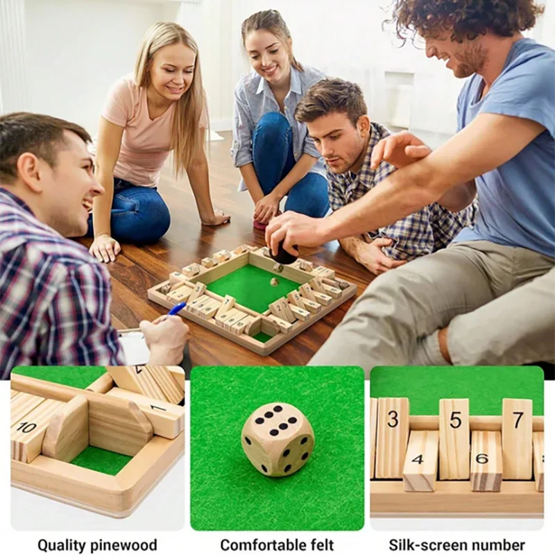 4-Sided Wooden Shut the Box Game