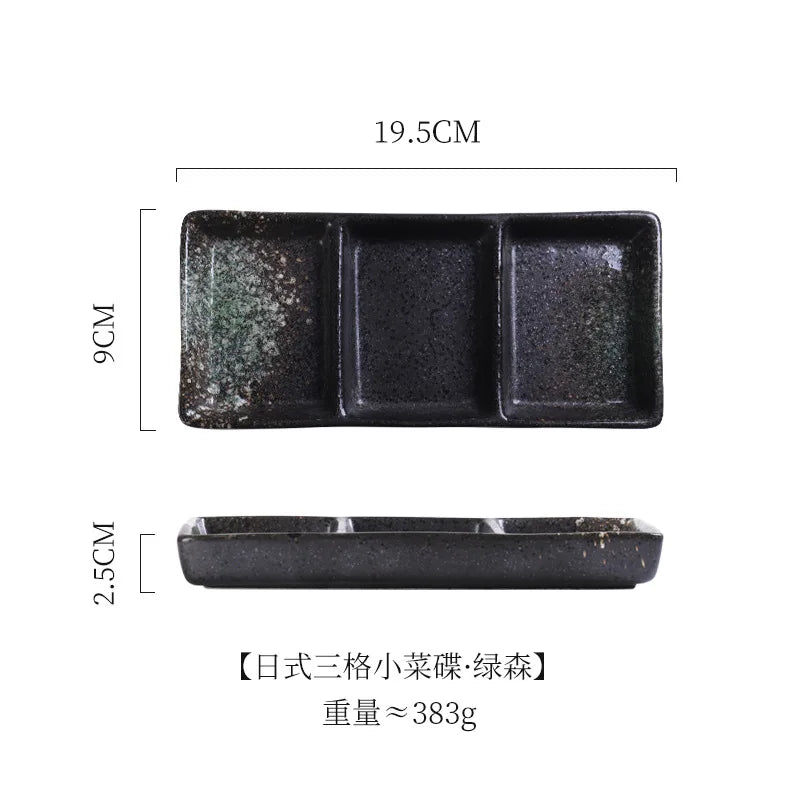 Japanese 3-Compartment Ceramic Sauce & Sushi Dish