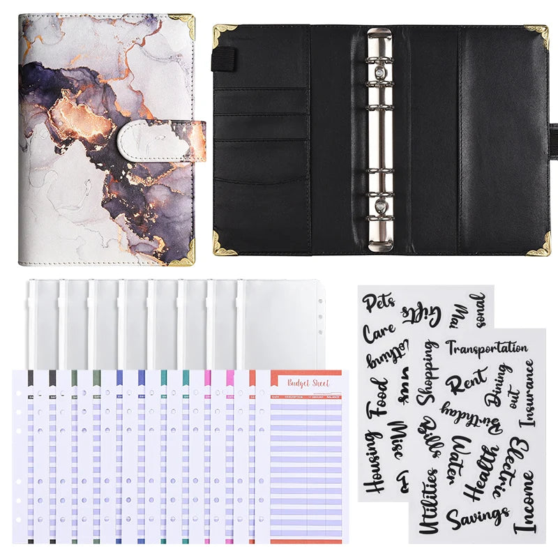 A6 Marble Budget Planner Binder with Cash Envelopes