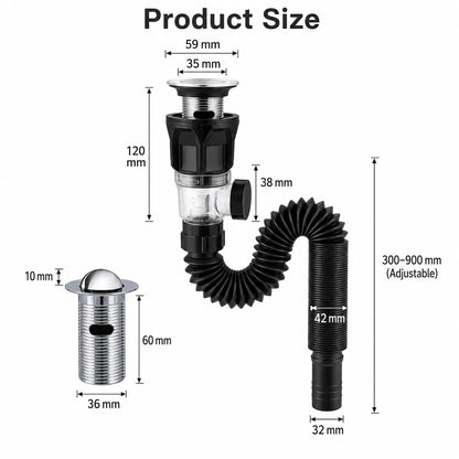 Kitchen & Bathroom Sink Drain Kit with Flexible Hose