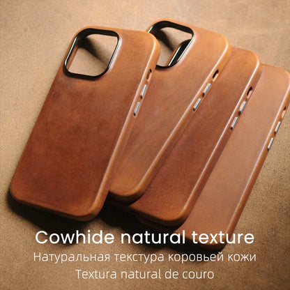 Ymw Italian Retro Genuine Leather Case for iPhone 15 14 Pro Max Plus