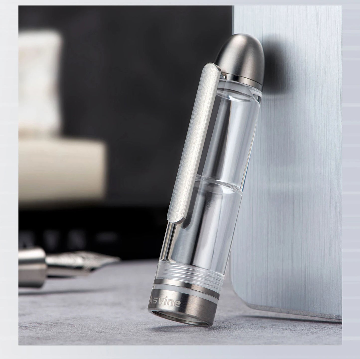 Premium Piston Fill Fountain Pen – Titanium & Acrylic