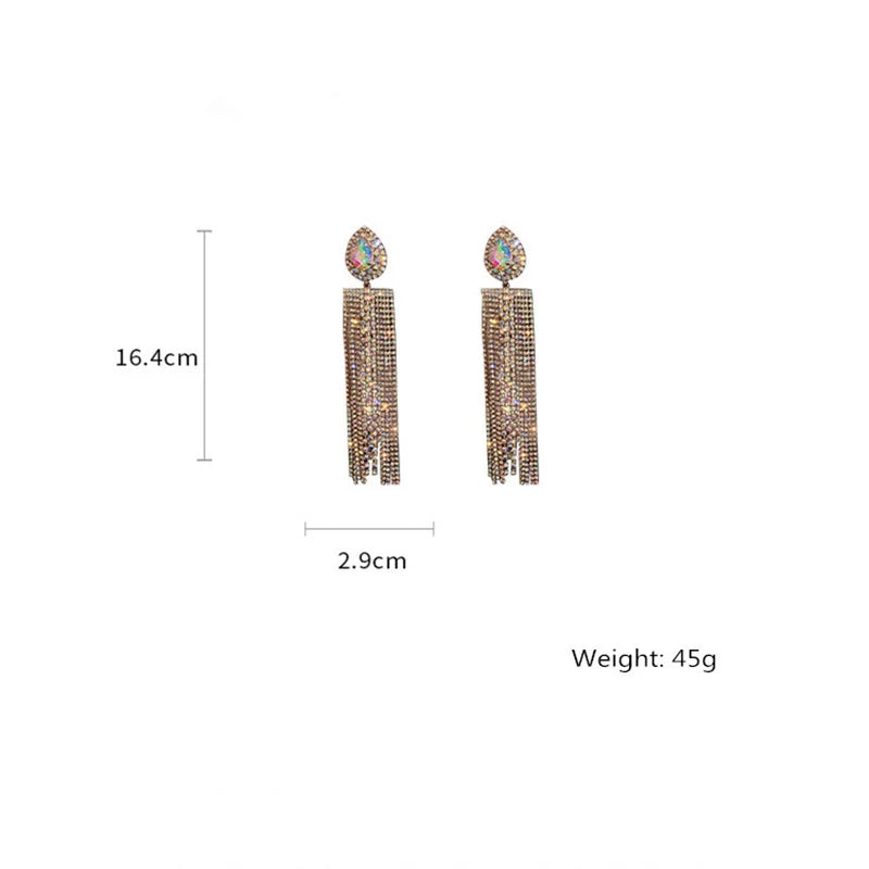 Water Drop Crystal Long Tassel Earrings