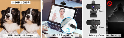K420 1440p USB Webcam with Microphone & Tripod