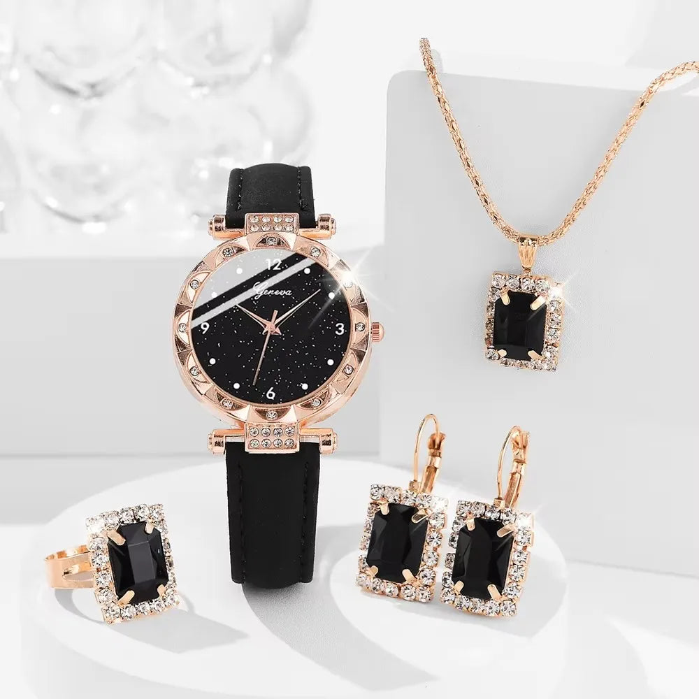 Women's Rhinestone Quartz Watch & Bracelet Gift Set