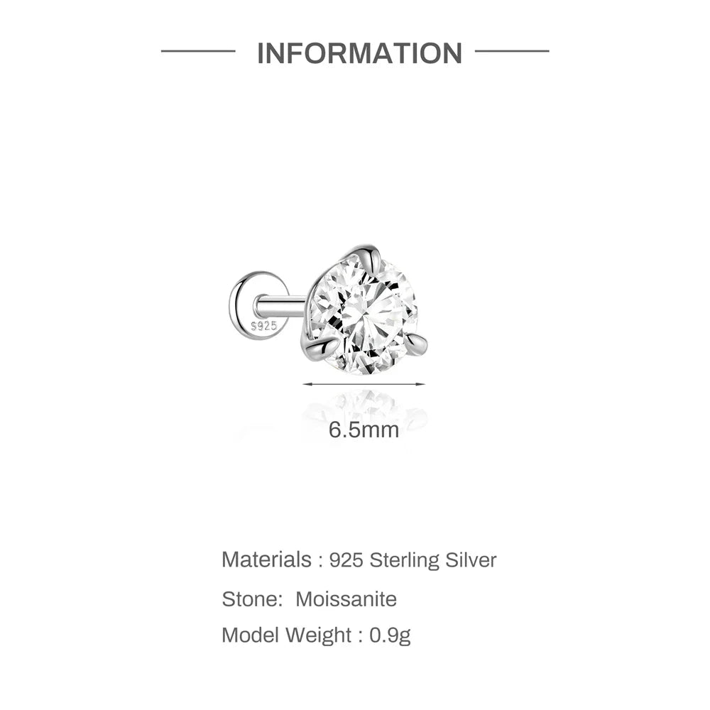925 Sterling Silver Round Moissanite Stud Earring