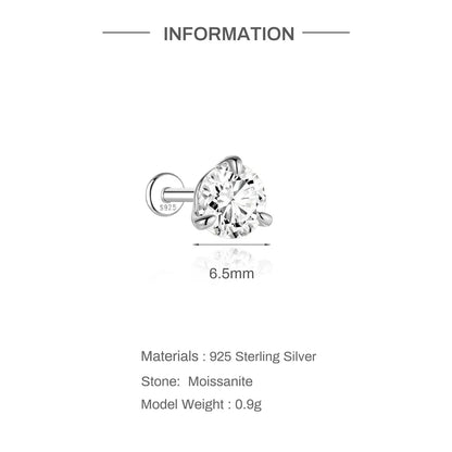 925 Sterling Silver Round Moissanite Stud Earring