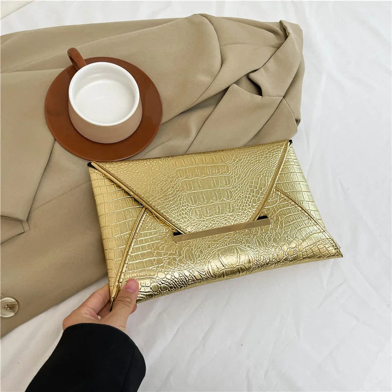 Crocodile Pattern Envelope Clutch Bag for Women