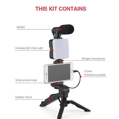 Mobile tripod kit with microphone LED