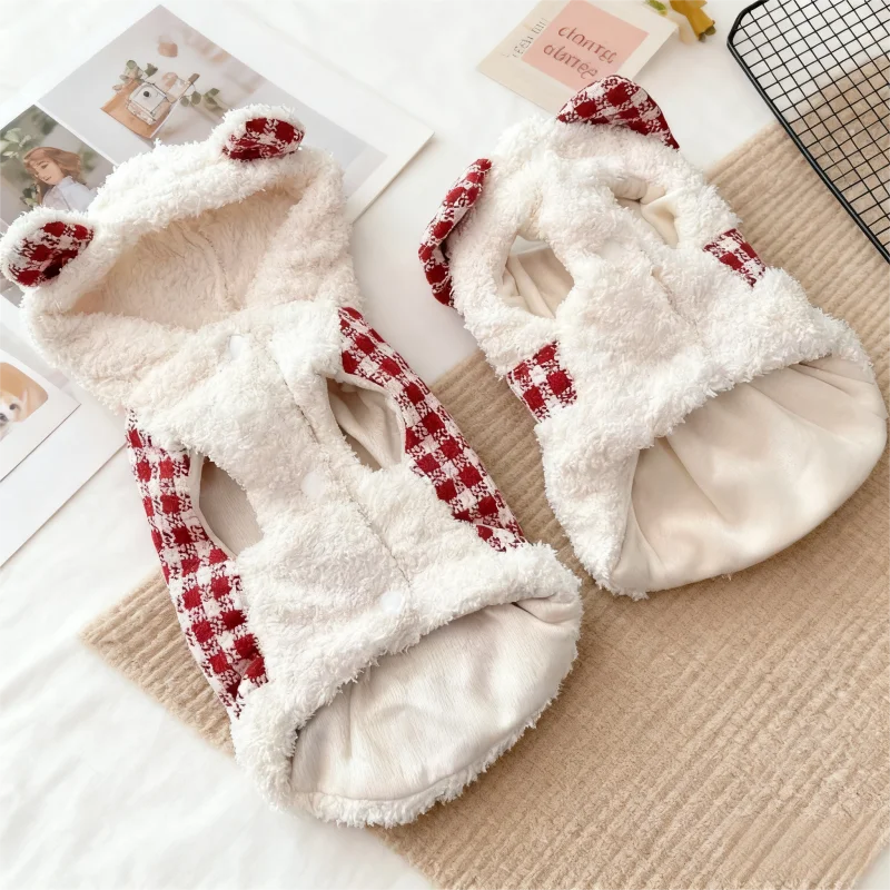 Warm Plush Plaid Dog Hoodie Jacket
