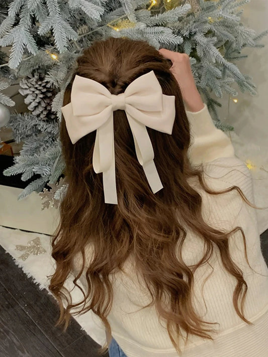 Solid Ribbon Bow Hair Clip for Women & Girls