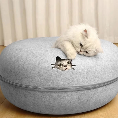 Interactive Round Cat Tunnel Bed with Scratcher