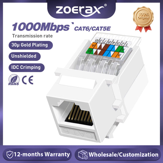 ZoeRax Cat6 Tool-Free RJ45 Keystone Jack