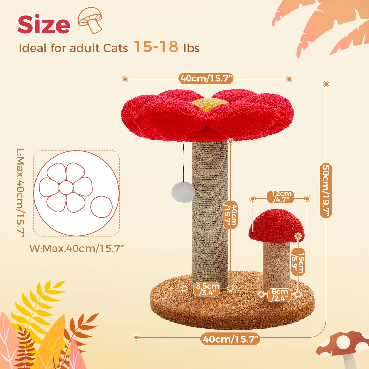 Flower Cat Scratching Tree with Mushroom Scratcher & Plush Bed
